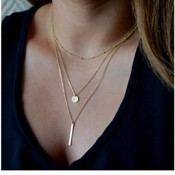 LiveChicstyle Jewelry - 3 Strand Drop Bar Dainty Gold Chain Necklace